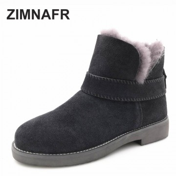 ZIMNAFR Womens Genuine Leather Fur Winter Boots Warm Wool Interior Antiskid Sizes 36-41