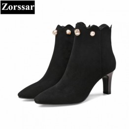 Zorssar 2018 Womens Suede High Heel Ankle Boots Pointed Toe 
