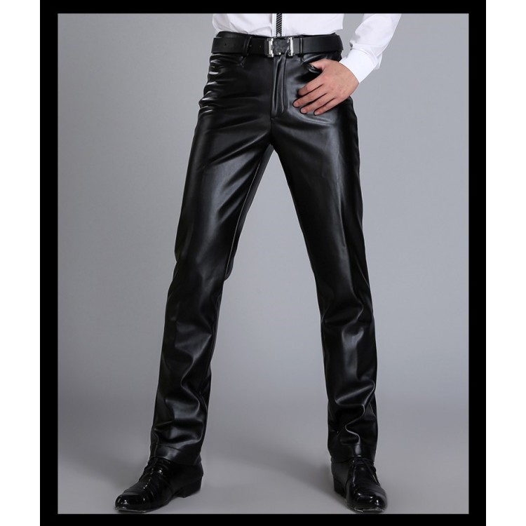 LOBUDEK Black Faux Leather Skinny Pants Motorcycle Style Mid Waist ...