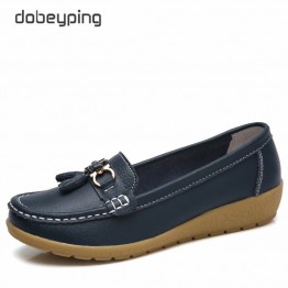 dobeyping 2018 Womens Genuine Leather Flats Slip On Loafers Female Moccasins Spring Autumn Shoes Large Sizes 35-41